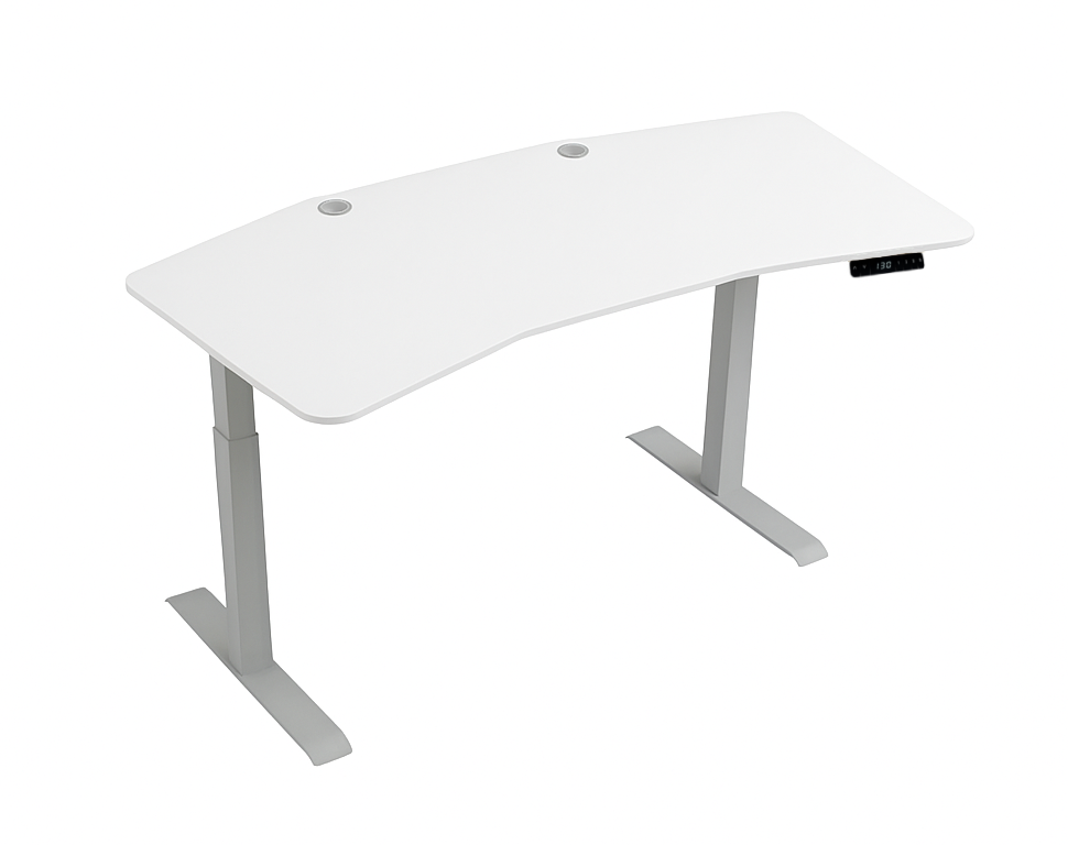 Стіл з електричним регулюванням висоти, двомоторний 2-ступеневий, з двома заглушками та ергономічною стільницею, АЛМАНТ, 1800х900х718-1223 мм.